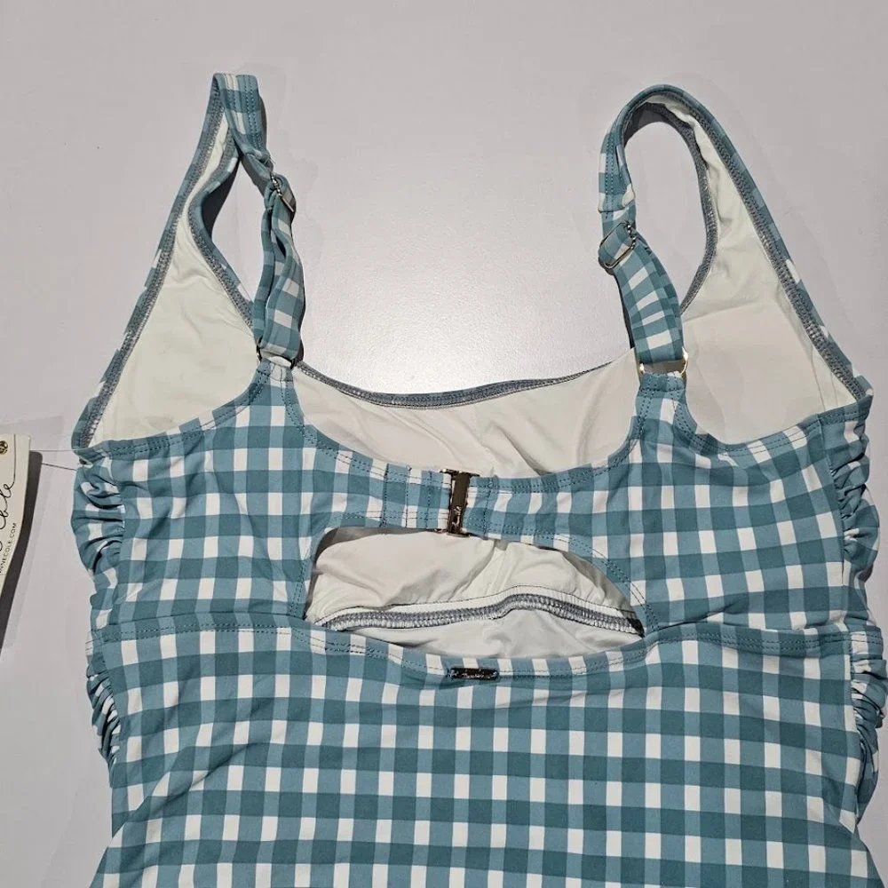 Anne Cole Plus Size Checked Shirred One-Piece Swimsuit